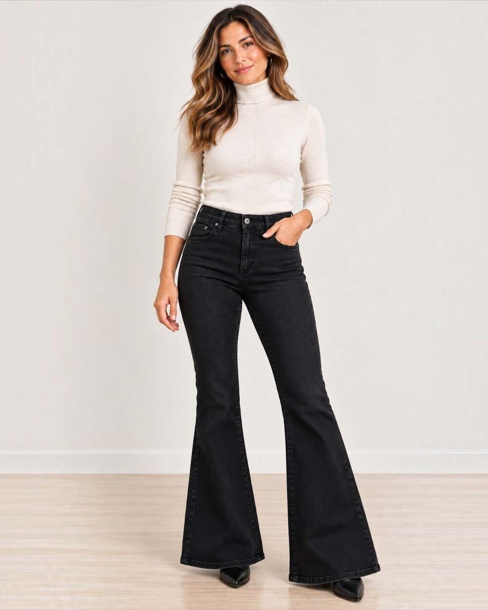 Quince Organic Stretch Flare Jeans Black Size 30 Mid Rise 28” Inseam